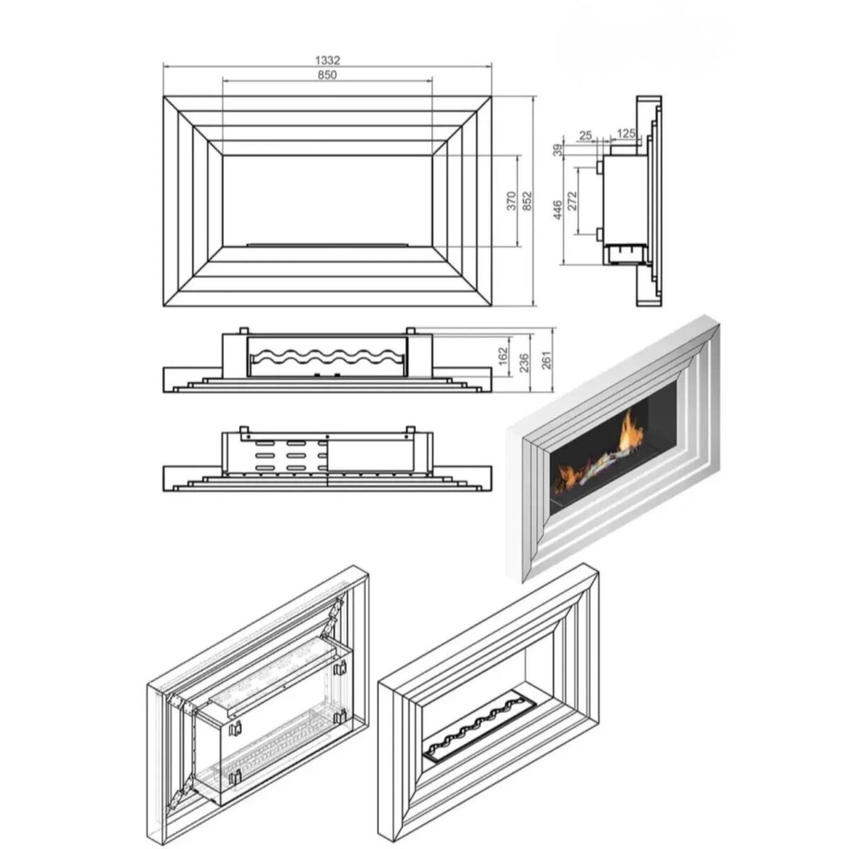 Biokominek do zabudowy Acara 3D Kami