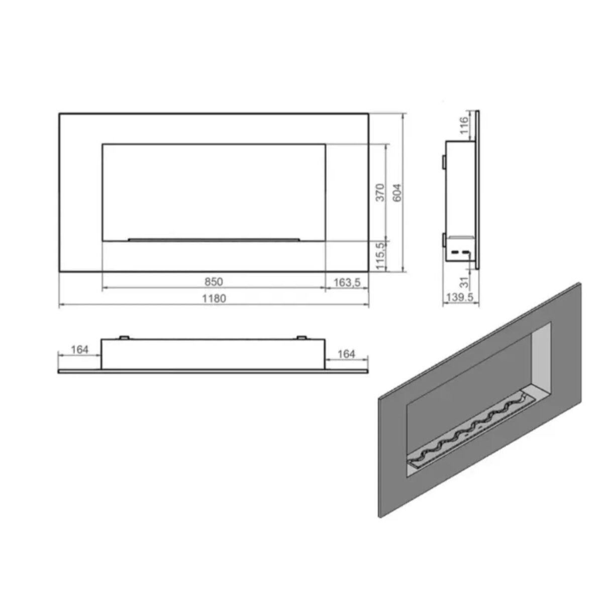 Biokominek do zabudowy Acara Slim Inox Kami