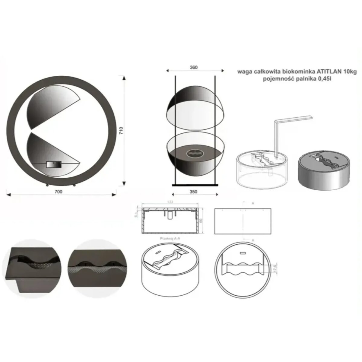 Biokominek wolnostojący Atitlan Kami
