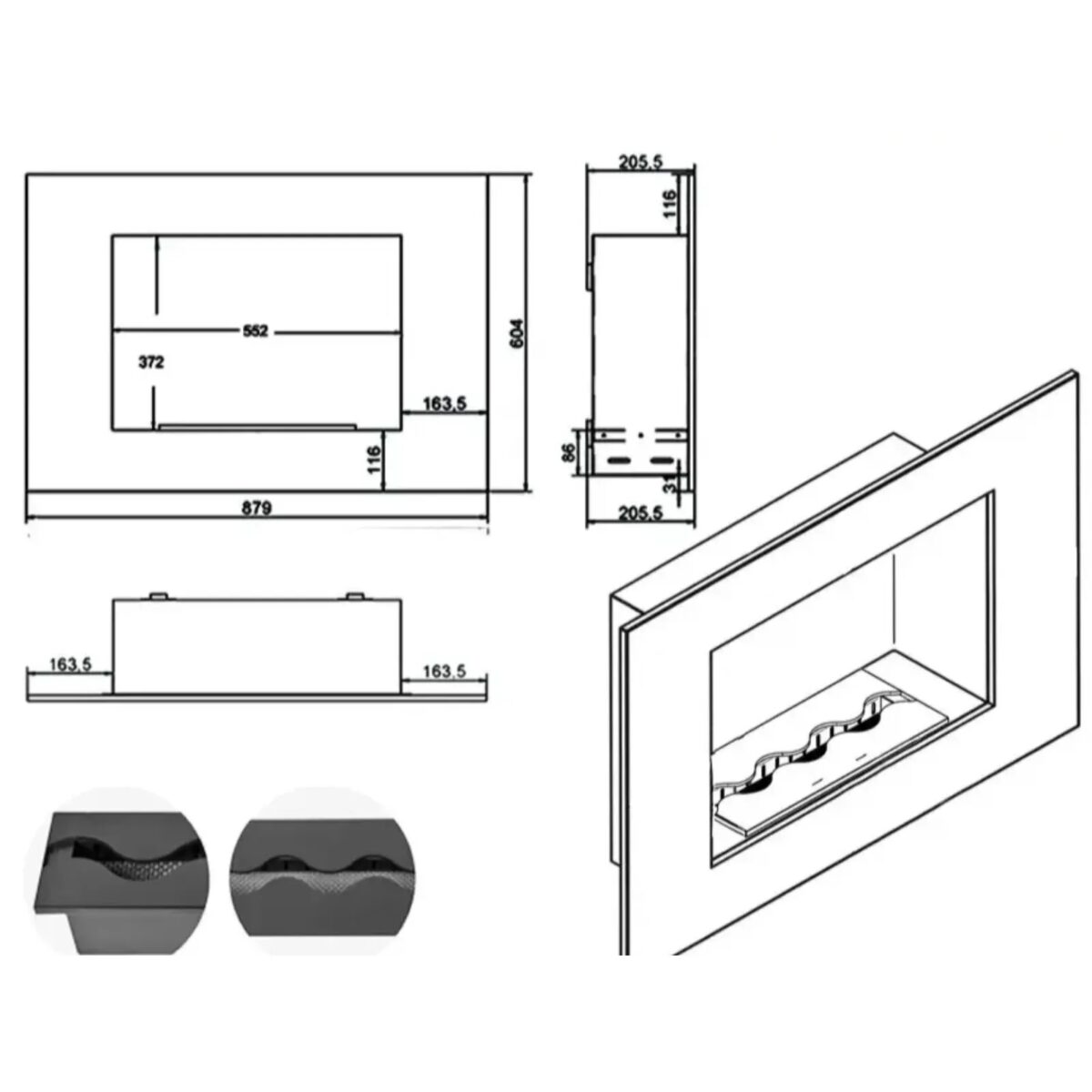 Biokominek do zabudowy Wezuwiusz Mirror Kami